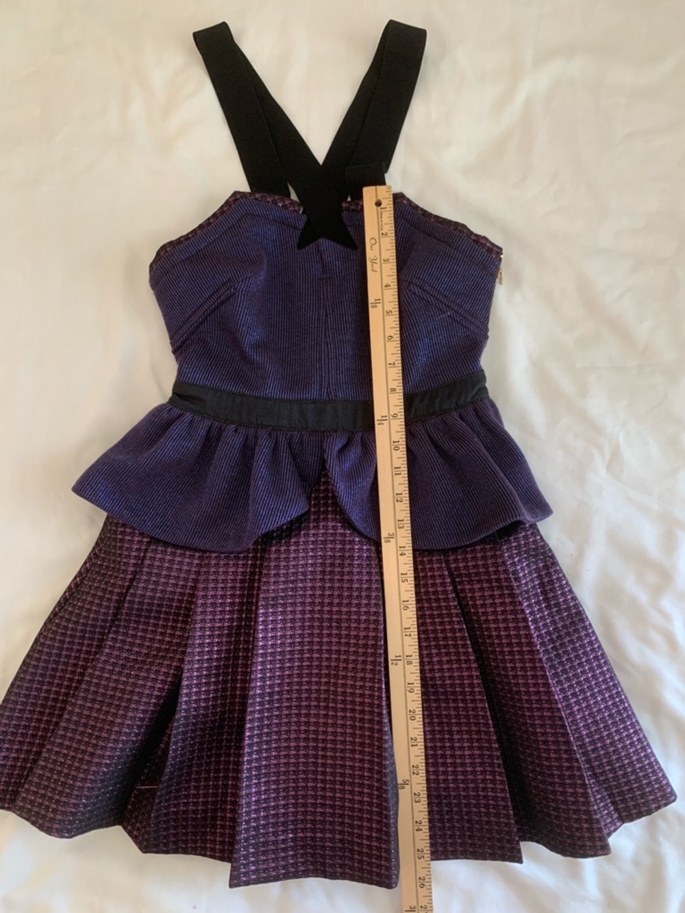 NWT Three Floor Metallic Purple Mini Dress EU 8 US 4 Peplum Lurex - Picture 7 of 10